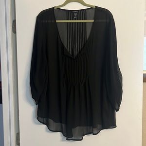 Torrid size 2 chiffon pin tucked sheer blouse with 3/4 sleeve, black